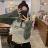 Retro Contrasting Raglan Long-sleeved T-shirt for Women In Early Autumn New Style Polo Collar Slim Short Letter Style Age-reducing Top