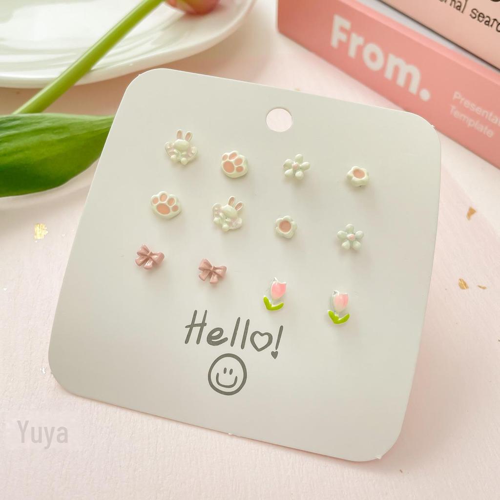 Очаровательный миниатюрный комплект из серебряных сережек-игл для женщин - милые, красочные, сладкие, изысканные стили