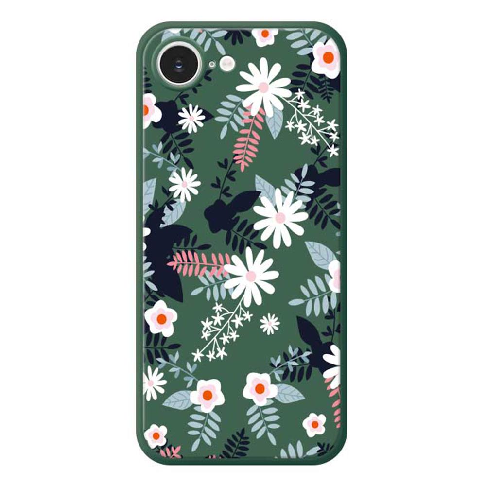 For iPhone 16e Case Flowers and Leaves Pattern Printing Straight Edge TPU Phone Back Cover