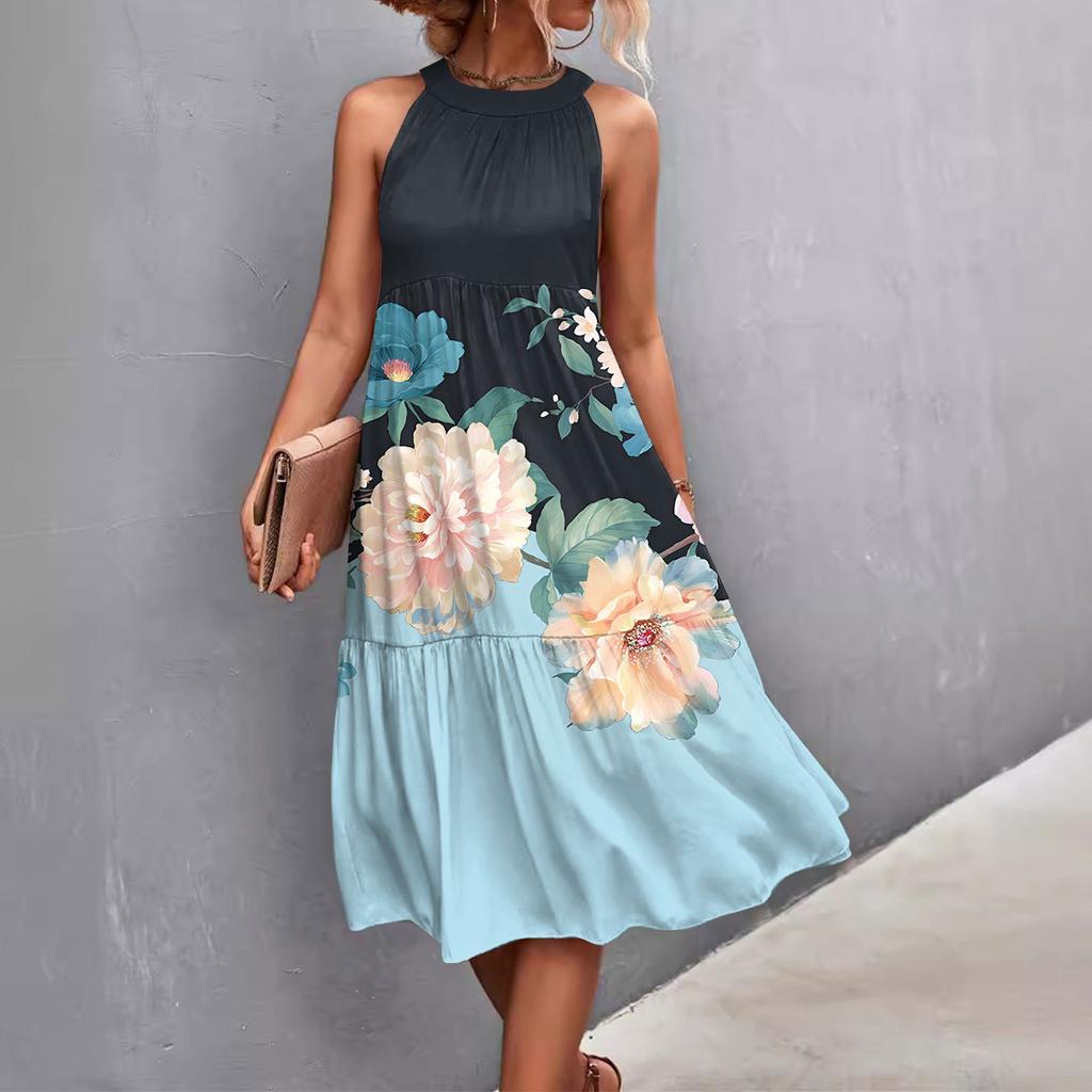 Женские летние свободные повседневные пляжные платья без рукавов с однотонным принтом и висячим вырезом