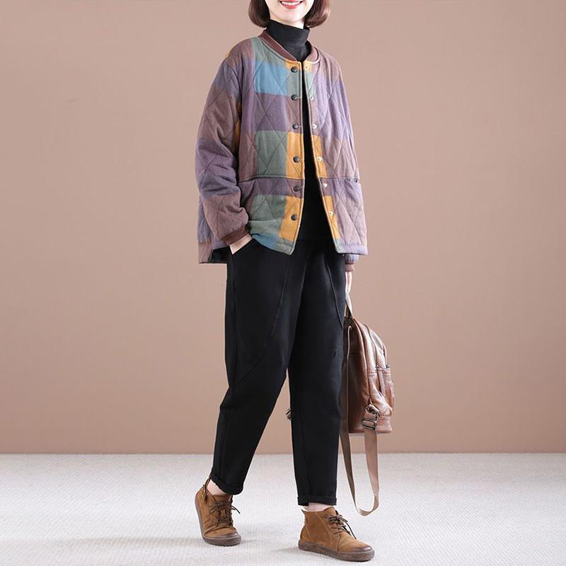 Хлопковая куртка, женская осенне-зимняя стеганая теплая свободная куртка, большие размеры, клетчатые топы в стиле ретро для отдыха