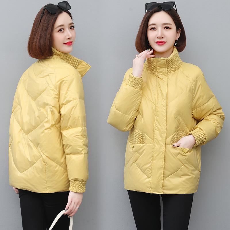 Женский короткий пуховик 2024 Зима - Модный утолщенный воротник-стойка с пухом белой утки для мам среднего возраста