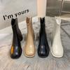 V-neck Short Boots for Women, Thick Heel, Square Toe, Back Zipper, Big Boots