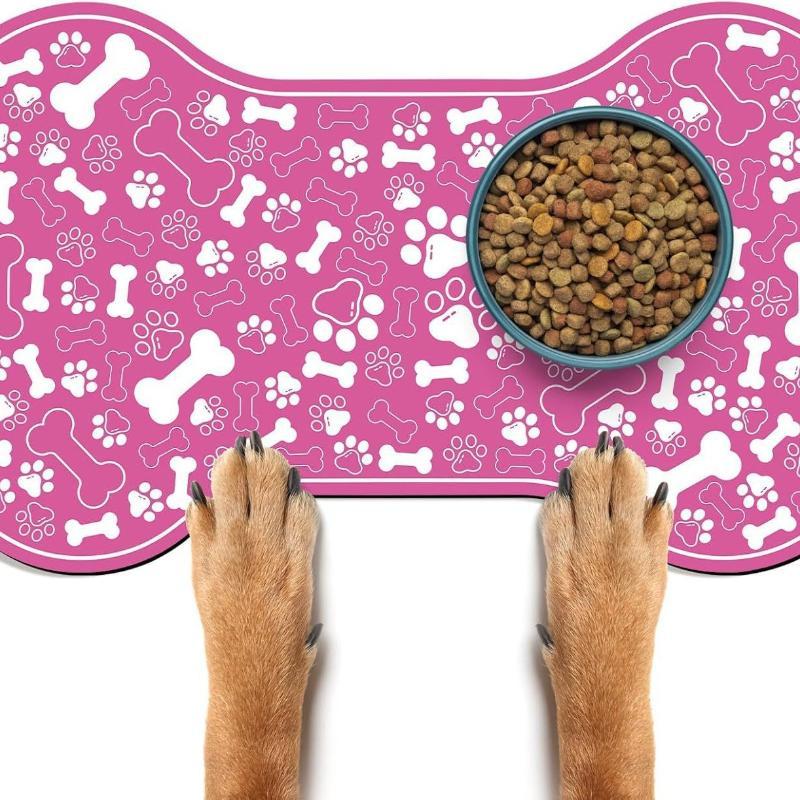 Bone Shaped Pet Feeding Mat Non Slip Backing Waterproof Absorbent For Dog Cat Food Water Bowl Use