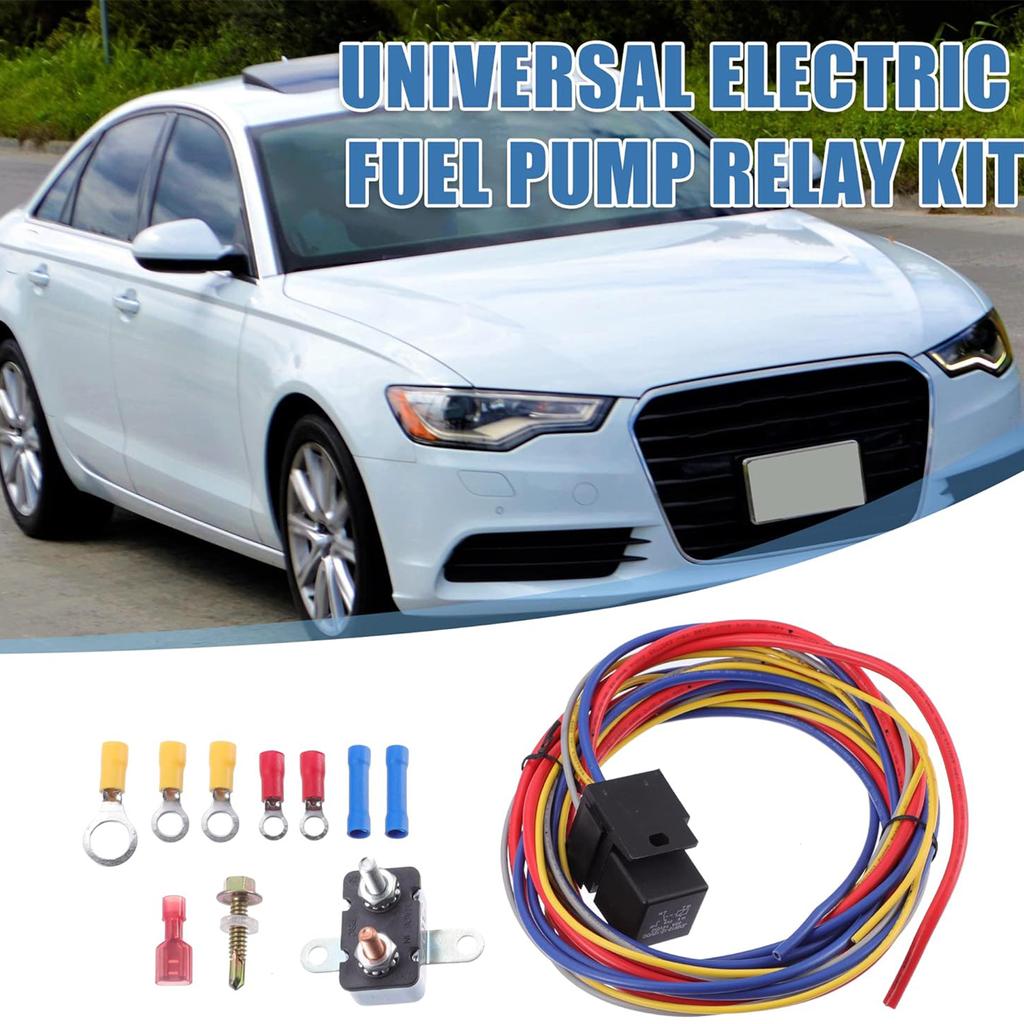 Universal Electric Fan Radiator Fuel Pump Harness Wiring Relays Kit 30A Relays Circuit Breaker Crimp Terminal & Hardware