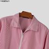 INCERUN Men Turn-down Collar Long Sleeve Zipper Up Striped Cropped Thin Short Coats