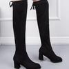 2025 новые осенне-зимние ботфорты женские длинные сапоги маленькие длинные сапоги толстый каблук высокий каблук острый носок замшевые тонкие сапоги