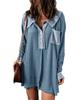 Azura Exchange Sky Blue Waffle Knit Buttoned Long Sleeve Top