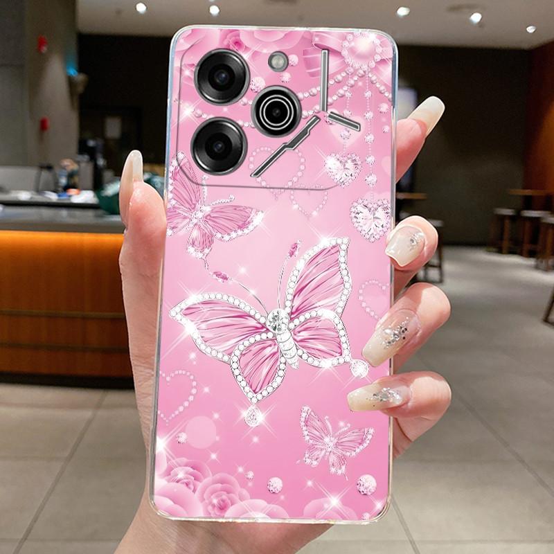 Чехол для телефона Tecno Pova 6 Pro 5G LI9 Чехол Tecno Pova 6 5G LI7 Задняя крышка Роскошный Прозрачный Мягкий ТПУ Чехол с бабочками и цветами