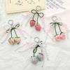 Y2K Sweet Fabric Plaid Strawberry Bow Keychain Ins Trendy Keyring Korean Aesthetic Girly Key Chains Bag Pendant Girl Gifts