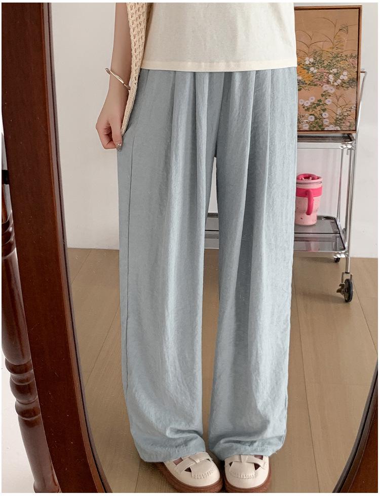 2025 Douyin Summer Women's Blue Ice Silk Wide-Leg Pants - Casual & Relaxed Fit