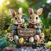 Easter Garden Stake 2D Acrylic Bunny Yard Decor Stake Cartoon Rabbit Colored Eggs Welcome Sign Stake Fairy Garden Accessories for Lawn Porch