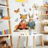 Cartoon Rabbit and Fox Reading Books and Fluttering Butterflies Home Background Wall Decoration Stickers