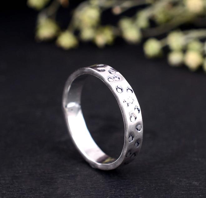 Dainty Hammered Silver Stacking Ring | Textured Minimalist Band | Rustic Handmade Wedding Ring | Everyday Simple Sterling Silver Gift