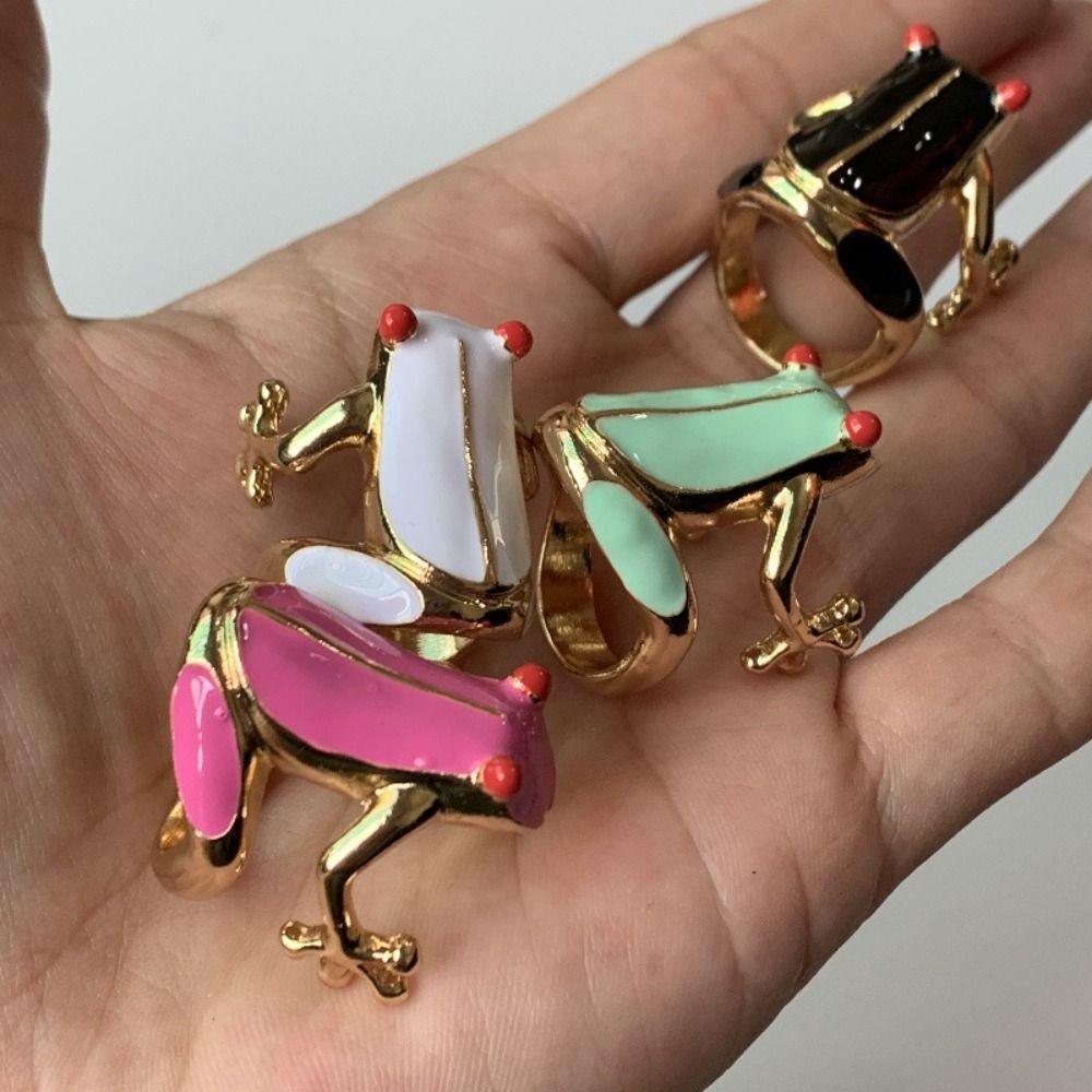 Korean Style Frog Drip Oil Ring Geometric Enamel Ring Creative Painting Ring Gift