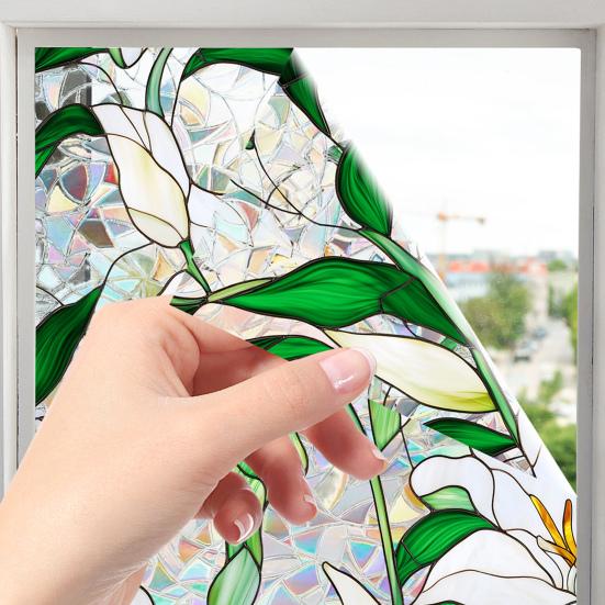 Пленка для окон с цветочным узором, устойчивая к ультрафиолетовому излучению, съемная радужные наклейки, антистатичные наклейки для гостиной, спальни, декора