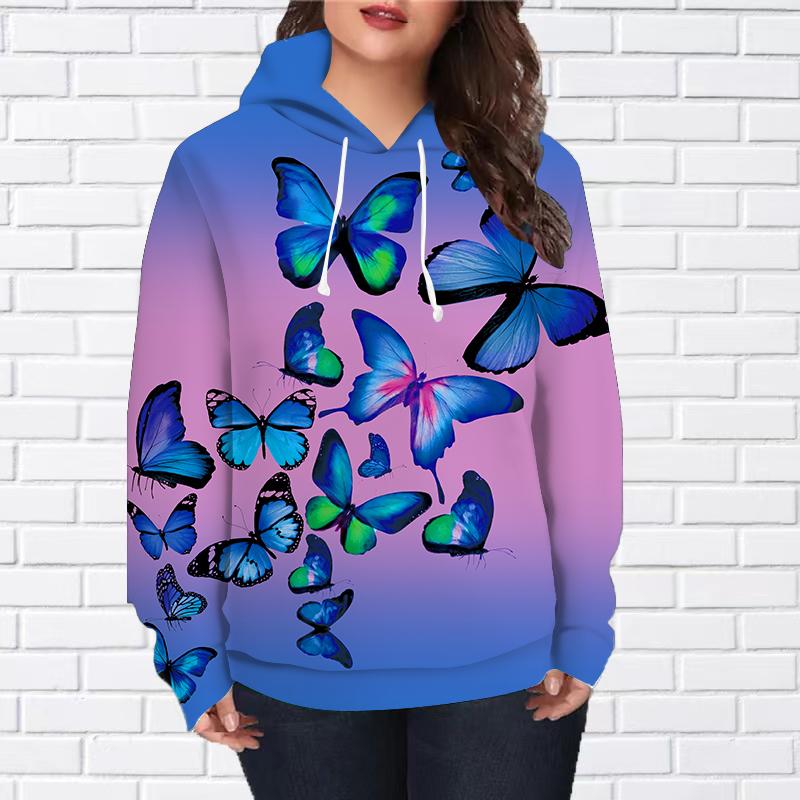 Womens Fashion Flame Butterfly Print Loose Hoodie Tops Blouse Sweatshirt Casual Long Sleeve Pullover Tops