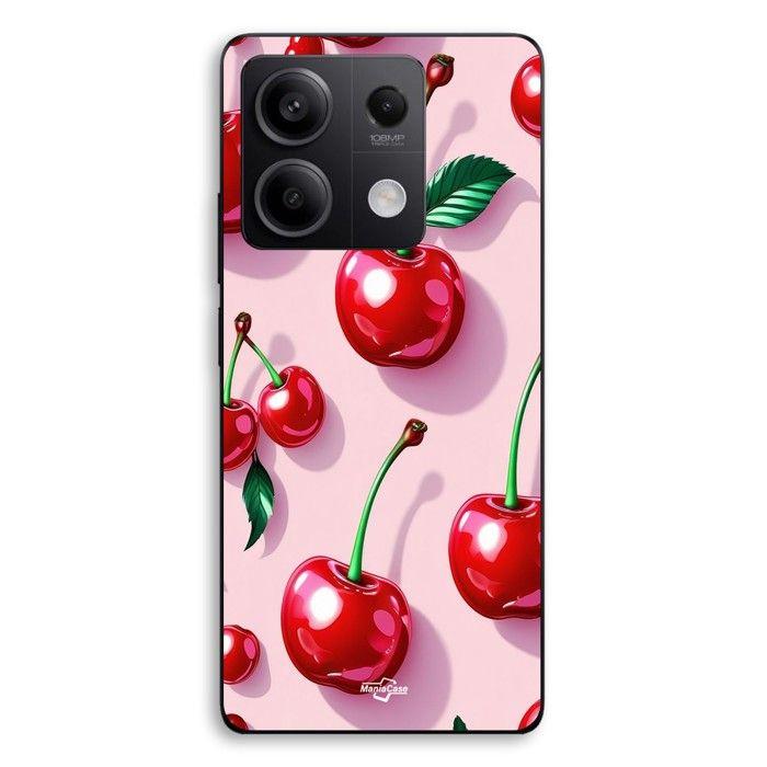 Coque de téléphone - MANIACASE - Xiaomi Redmi Note 13 5G - Silicone TPU - Motif cerise rouge sur fond rose - Protection