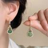 New Chinese-style pink gourd ear clips without ear piercings, fashionable retro ear buckles, long earrings, high-end mosquito coil disc earrings.