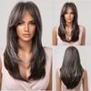 Многослойные длинные прямые парики с челкой Черный Коричневый Серый Выделенные парики из полных волос Женщины Косплей Ежедневное использование Парики из высокотемпературного волокна