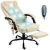 Massaging Office Chair, Height-Adjustable, Reclining Backrest, Wired Remote, Beige