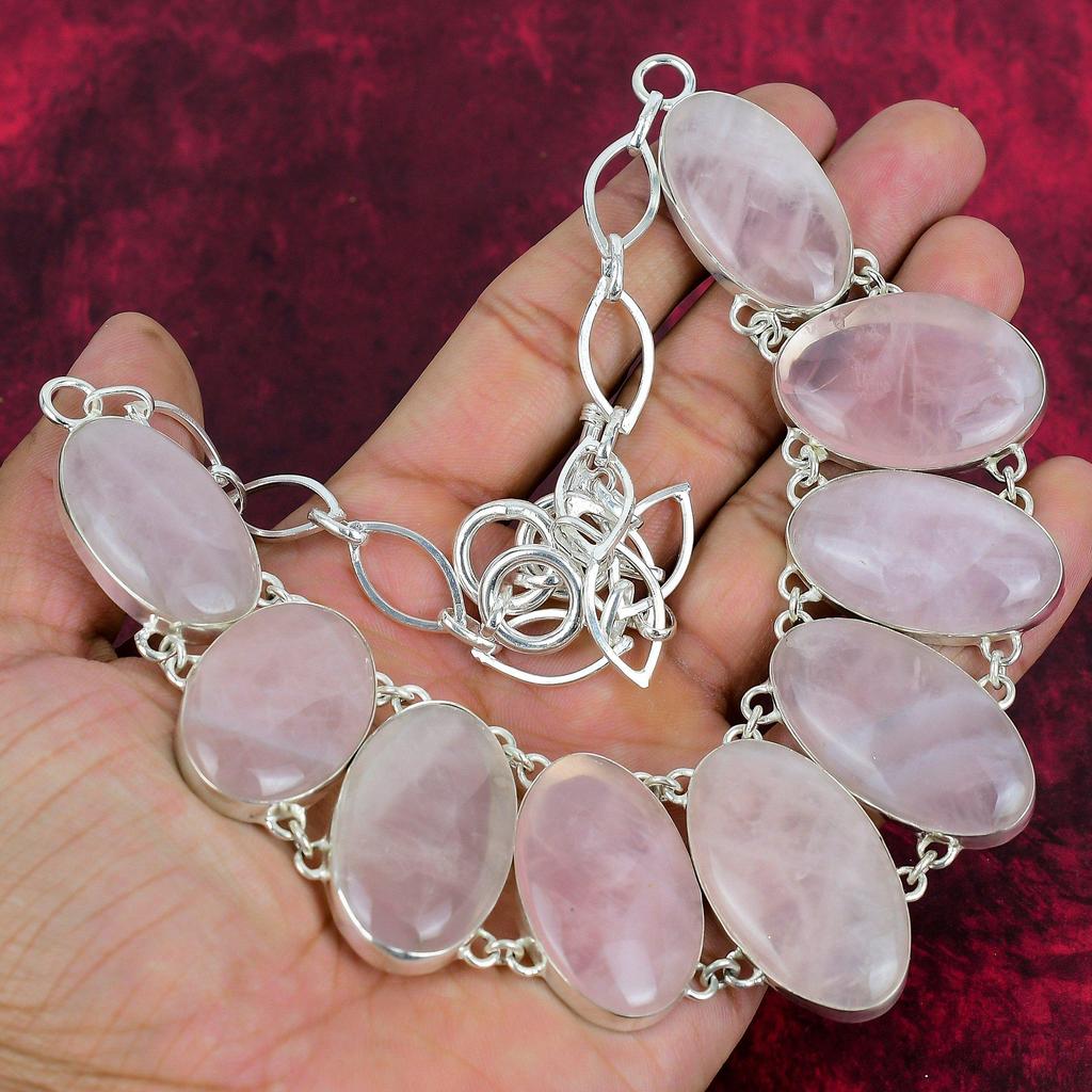 Ювелирное ожерелье ручной работы из розового кварца новейшего дизайна, ожерелье из стерлингового серебра 925 пробы с драгоценными камнями, подарок для матери