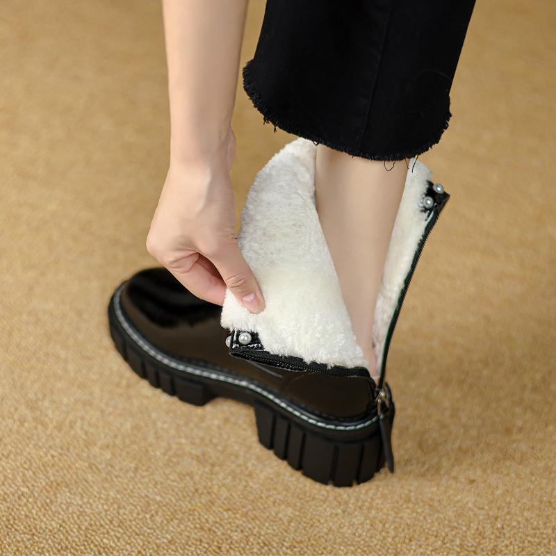 Размер 34-42 Ботинки из натуральной кожи, женские зимние ботинки с толстым мехом и пряжкой, ботильоны на платформе для женщин, обувь на платформе