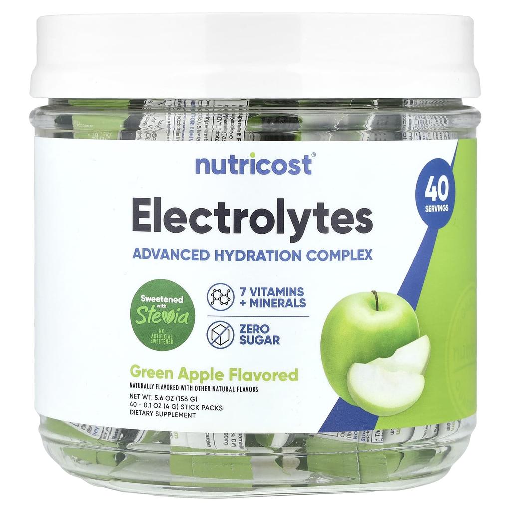 Electrolyte, Advanced Hydration Complex, Green Apple, 40 Stick Packs, 4G (0.1Oz) Each