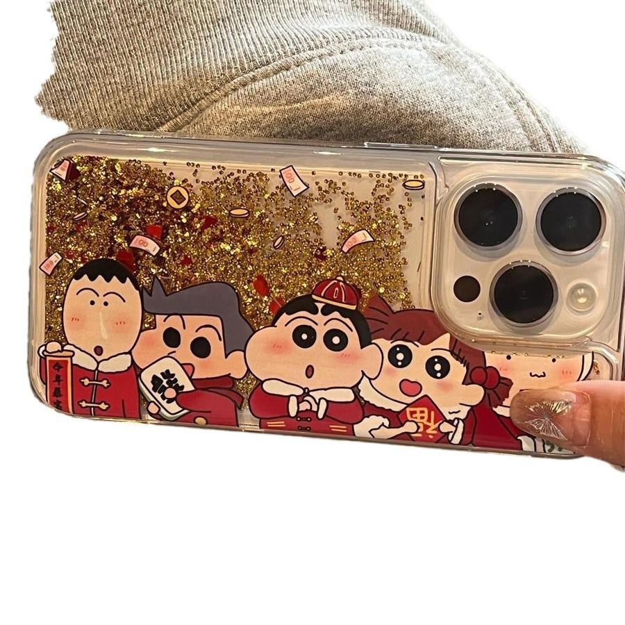 New Year's Xiaoxin Gold Foil Quicksand Mobile Phone Case Applicable To Apple 16promax Transparent IPhone 15 Drop Protection Case