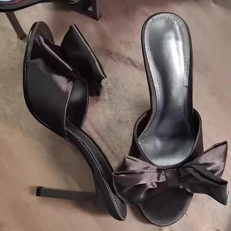 Темпераментные туфли-стилетто Летние Новые с круглым носком Открытый носок Бант Закрытая стопа Нескользящие Износостойкие Туфли на высоком каблуке с одной перемычкой