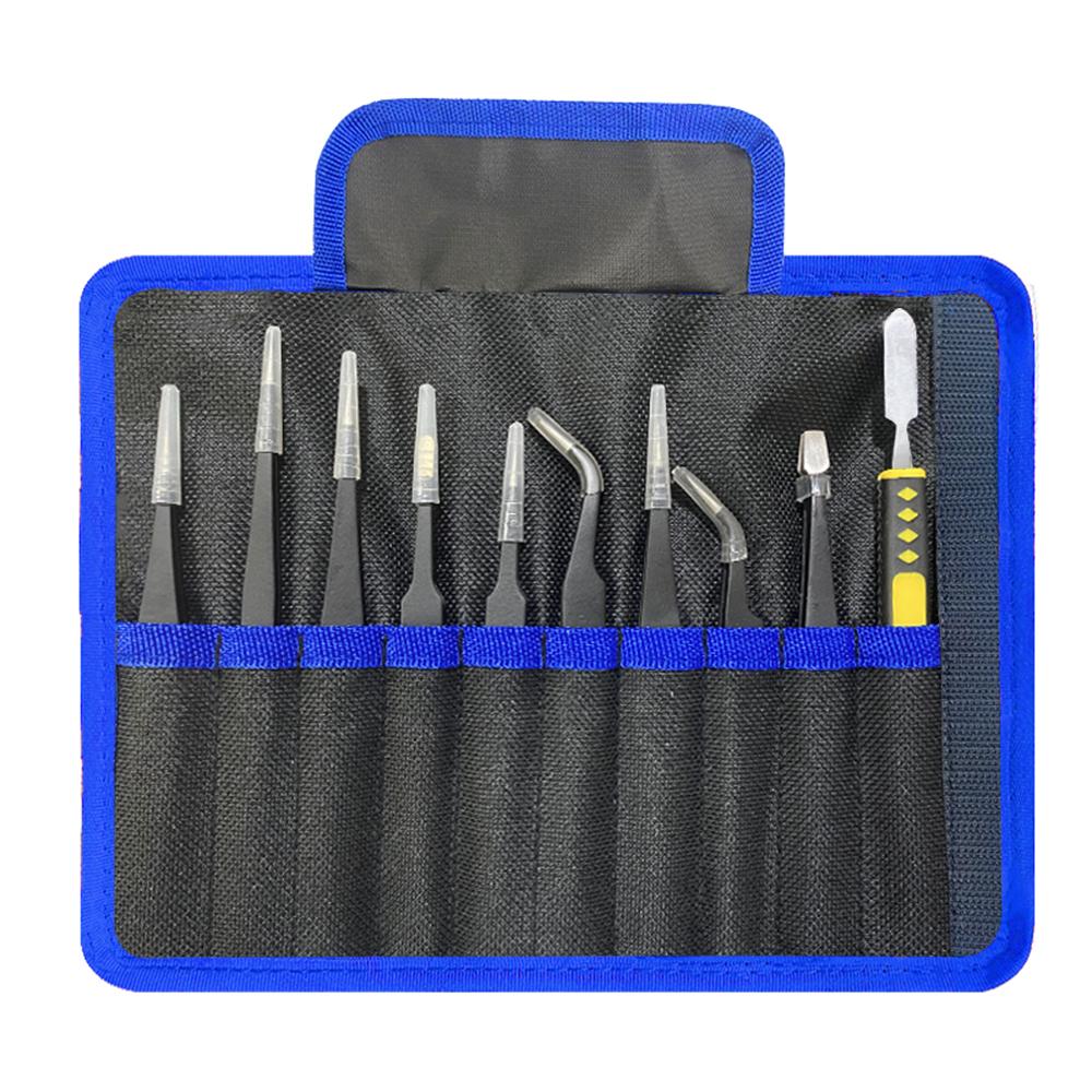 9pcs/set Anti-static ESD Stainless Steel Tweezers Maintenance Tools Industrial Precision Curved Straight Tweezers Repair