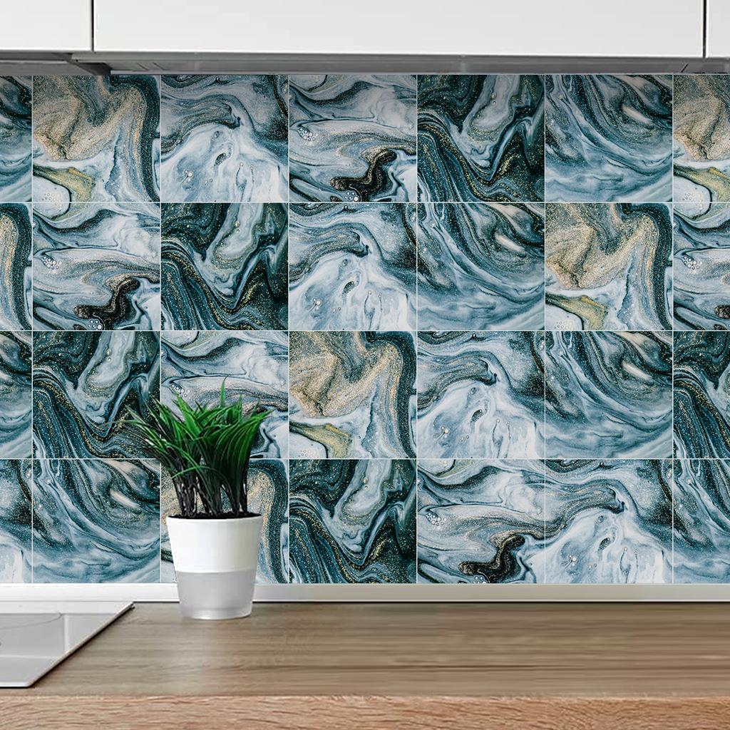10pcs Marble Tiles Sticker Kitchen Wardrobe Bathroom Home Decor Wall Sticker Self-adhesive Crystal Hard Film Art Wall Decals