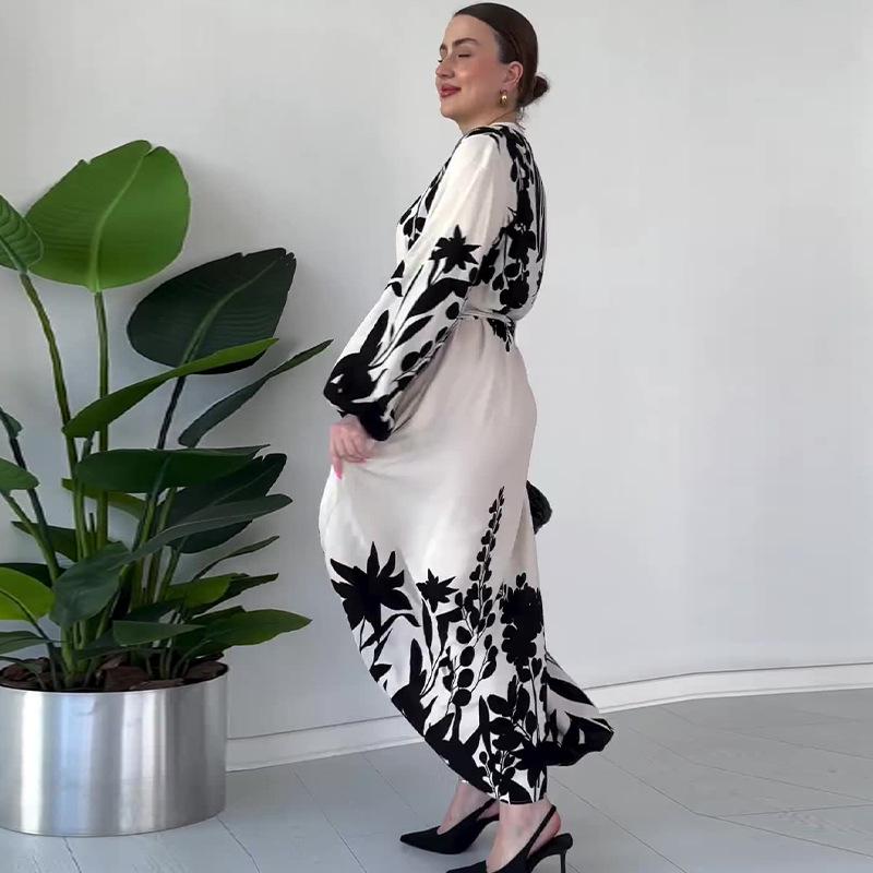 2024 Осень Женское Повседневное Платье с Цветными Блоками, Кружевной Шнуровкой на Талии и Длинным Рукавом