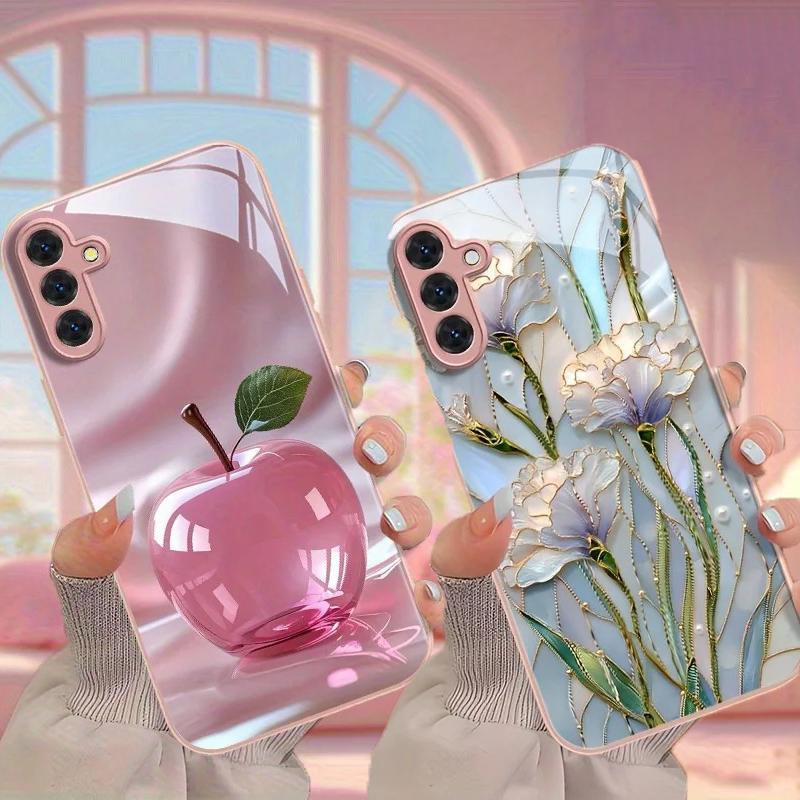 Роскошный ретро-чехол с цветочным принтом для iPhone 17 16e 16 15 14 13 12 Mini 11 Pro XS Max XR X 8 7 Air Plus Роскошная защитная крышка из закаленного стекла