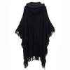 Y's Wool Long Sleeve Fringe Poncho 1 Black Coat Women Used