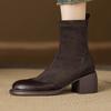 Krazing Po Microfiber Flock Winter Round Toe Size 33 Chelsea Boots Size 43 Zipper Thick High Heels Elastic Ankle Boots
