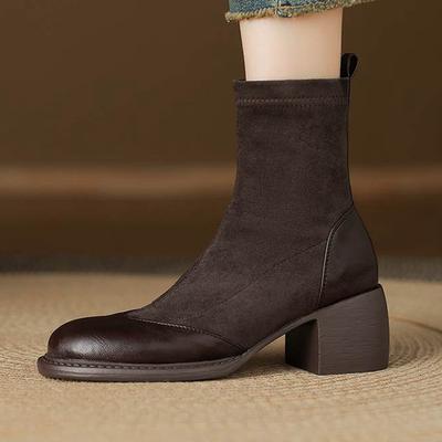 Krazing Po Микрофибра Флок Зима Круглый Носок Размер 33 Ботильоны Челси Размер 43 Молния Толстый Высокий Каблук Эластичные Ботильоны