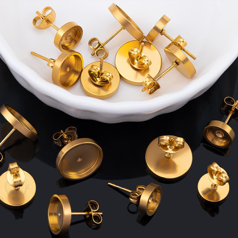 10pcs 2pcs Stainless Steel Round Blank Post Studs Base Pins Earrings Base Settings DIY Jewelry Findings Supplies Bulk Wholesale