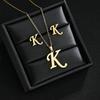 Мода Нержавеющая Сталь A-Z Алфавит Инициал Ожерелье 26 Английских Букв Серьги Ожерелье Для Женщин Набор Персонализированные Ювелирные Изделия Подарок