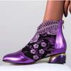 Large Size Women Vintage Ethnic Style Shoes Chunky Heel Embroidered Short Boots