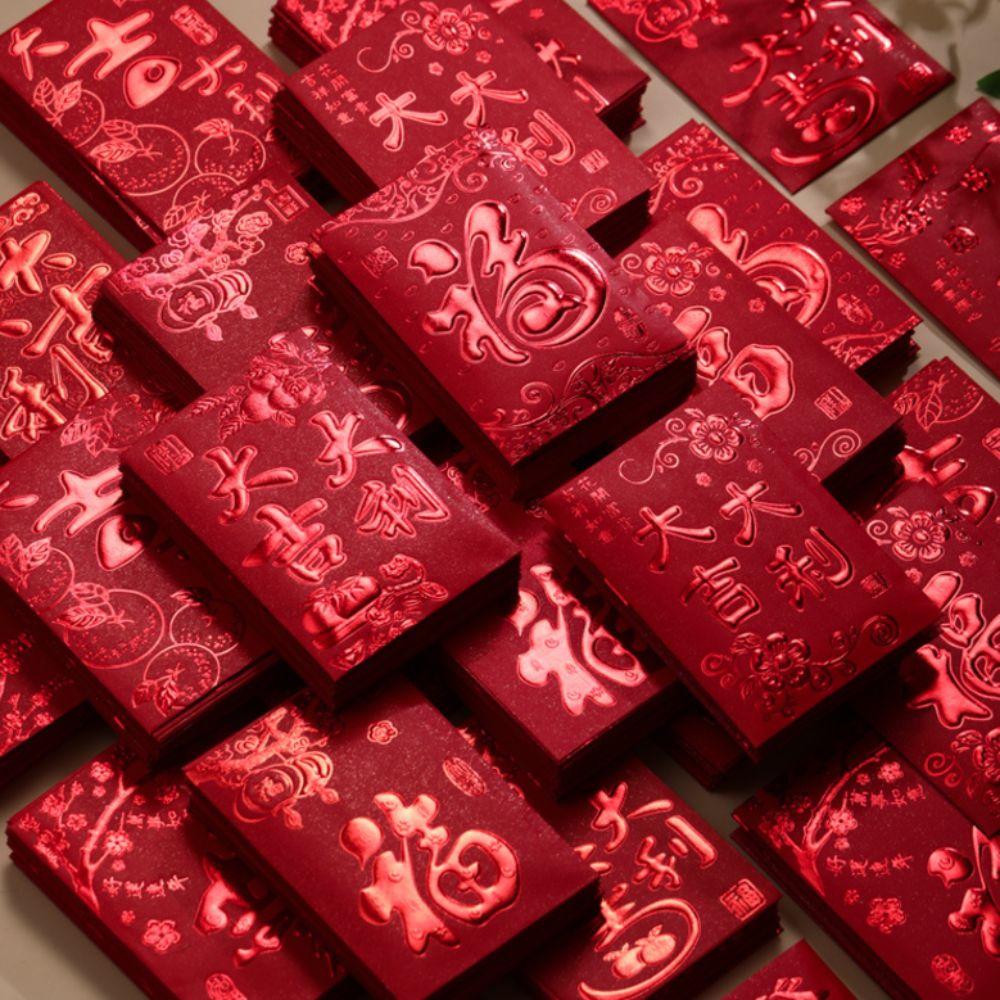 6pcs 3D Chinese New Year Red Envelope Solid Red Packet HongBao Year of The Snake