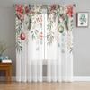 Christmas Balls Poinsettia Fir Leaves Yarn Curtain Window Tulle Curtains For Living Room Kitchen Window Sheer Voile Curtains
