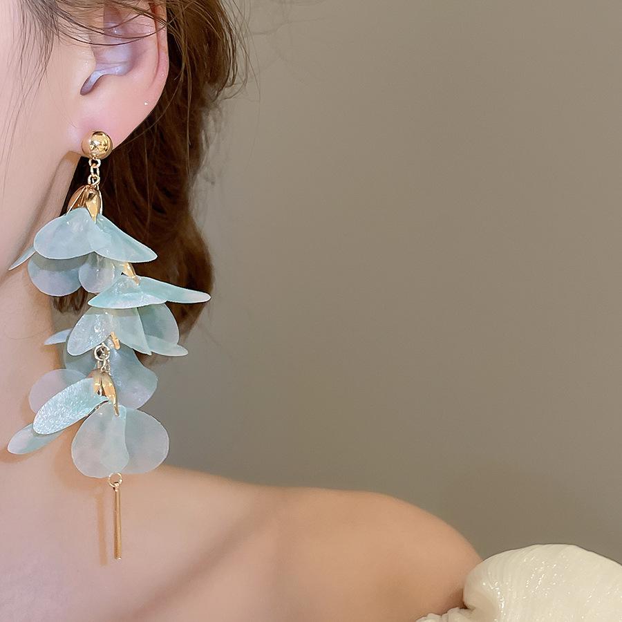 Sweet Pink Blue Flower Earrings for Women Yarn Mesh Long Tassel Earring Pendientes Y2K Jewelry Holiday Accessories