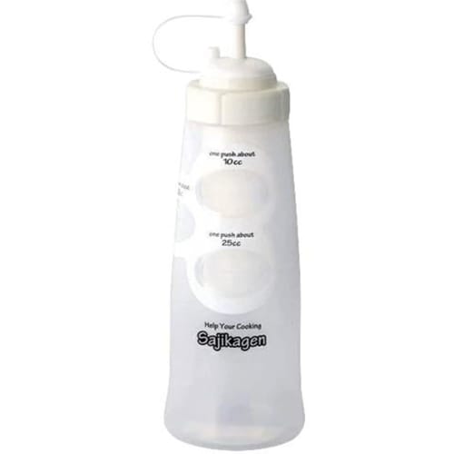 Daiwa ME-600S Condiment Bottle, 600ml White, with Graduated Measuring Cups, One-Push Capacity (10cc, 25cc, 30cc), Made In Japan, Large Spoon Size