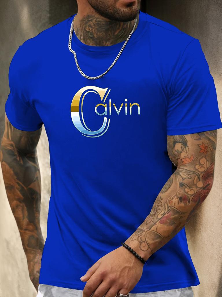 Футболка с коротким рукавом Calvin Мужская 100% Хлопок С рисунком Летняя С круглым вырезом Дышащая Повседневная Модная Крутая Футболка