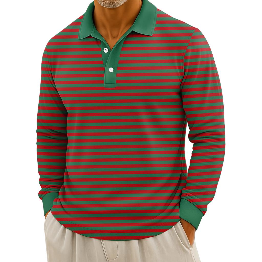 Men's Casual Striped Print Button-Up Long-Sleeve Tops