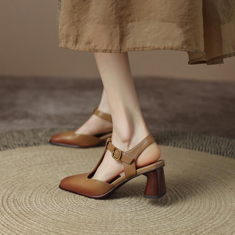 Летняя женская обувь, женские сандалии на массивном каблуке с квадратным носком, женские туфли Мэри Джейн из овчины, лаконичные женские туфли на высоком каблуке