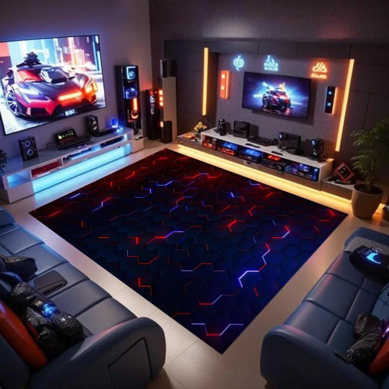 Gamer Rug PC Game Controller Pattern Carpet for Bedroom Living Room Play Area Indoor Outdoor Rug Door Mat Cool Decor Boys Girls