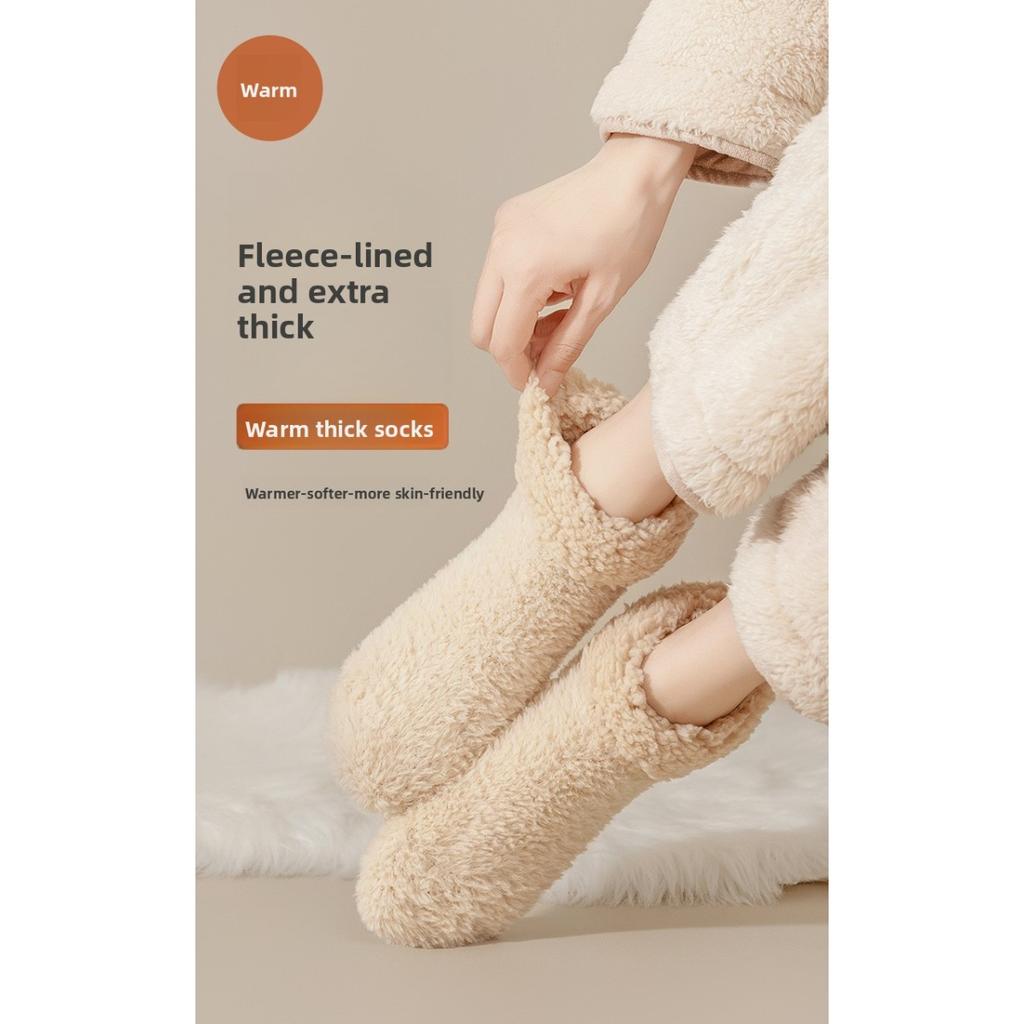 5-1 пара зимних носков-мешков из кораллового флиса и женских носков, плюшевые теплые домашние носки для пола, из овечьей шерсти и утолщенные домашние носки
