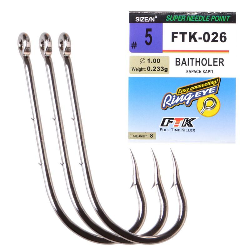 Крючок FTK с бородками для наживки, с двойными бородками, с длинным цевьем, круглой формы, для морской рыбалки, на окуня, соленая вода, лодка